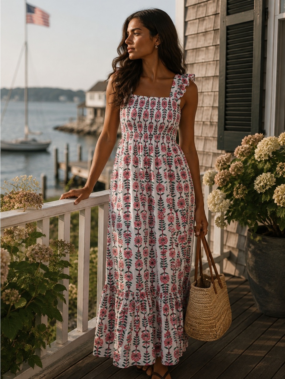 Anthropologie White Maxi Dress with Pink Floral Print - Picture 3 of 5